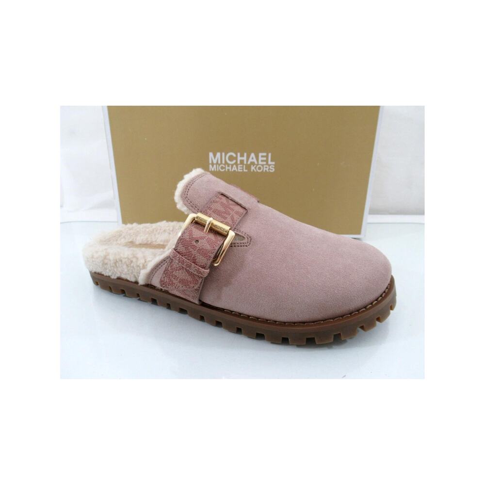 Michael Kors Judd Closed Toe Suede Lug Sole Slide MK Logo Fawn Light Pink Size 7
